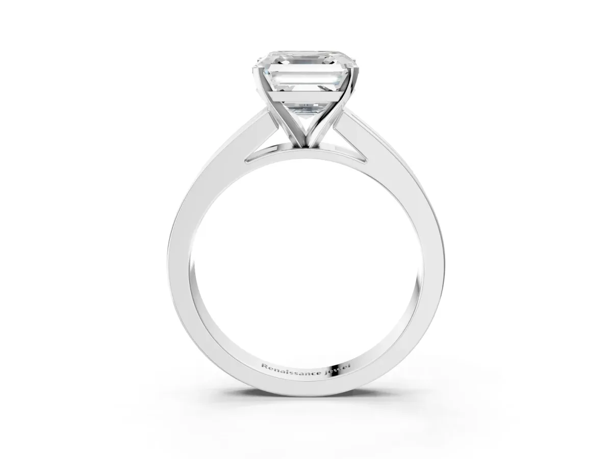 Asscher Cut Solitaire Diamond Ring with Channel-Set Band and Four-Prong Setting Platinum