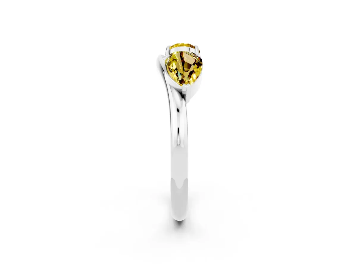 Two-Stone Pear Yellow Sapphire Bypass Ring with Prong Setting Silver