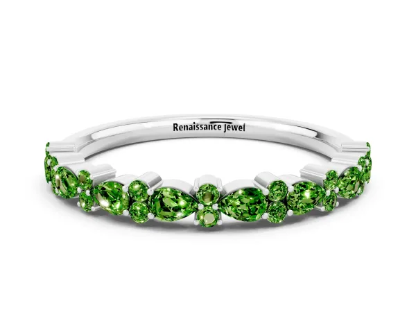 Pear and Round Peridot Wedding Band Platinum