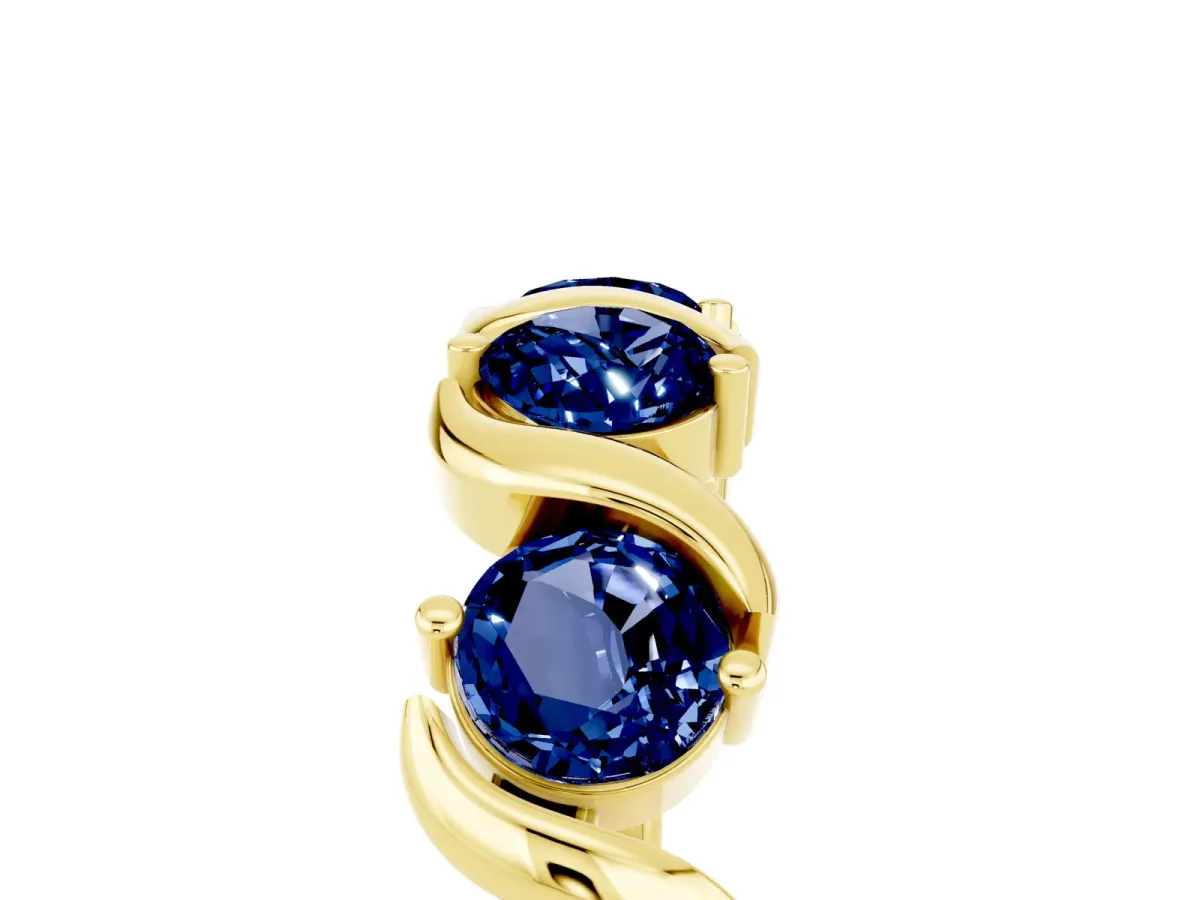 Six-Stone Round Blue Sapphire Wave Band with Shared Prong Setting Yellow gold