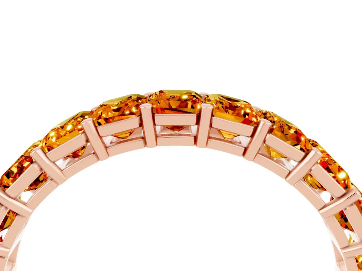 Emerald Cut Citrine Eternity Band with Shared Prong Setting Rose gold