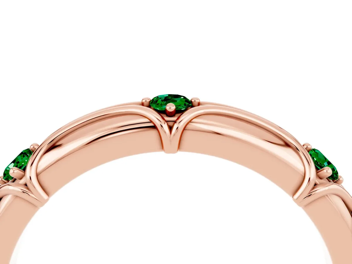 Round Emerald Prong Set Milgrain Eternity Band Rose gold