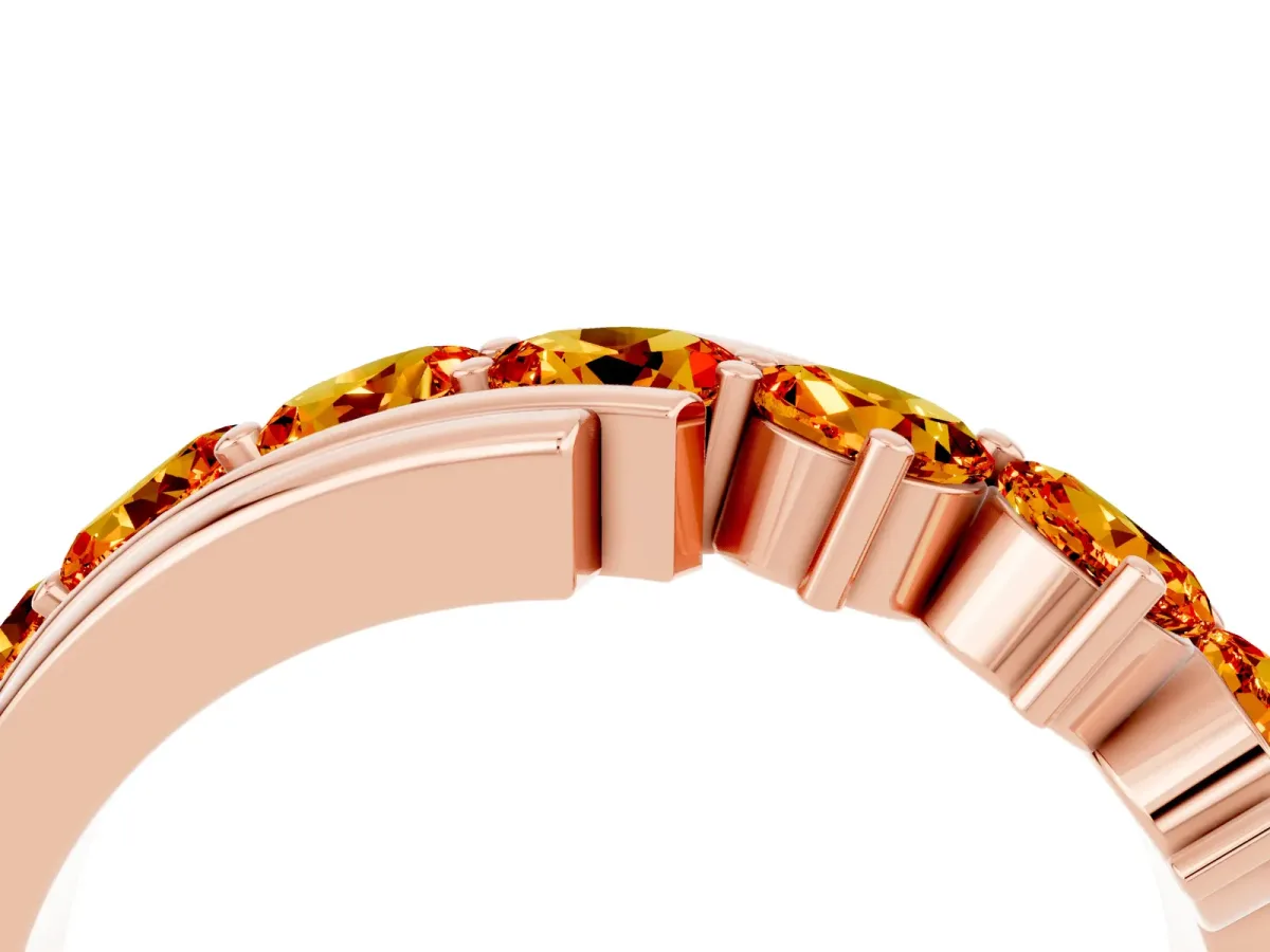 Round Citrine Wave Band with Channel and Shared Prong Setting Rose gold