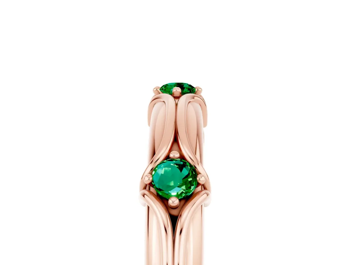 Round Emerald Prong Set Milgrain Eternity Band Rose gold