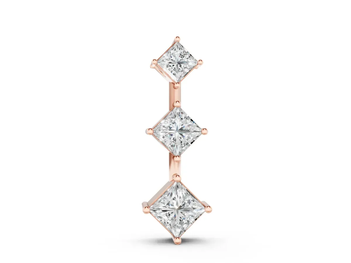 Three-Stone Princess Cut Diamond Pendant with Four-Prong Setting Rose gold