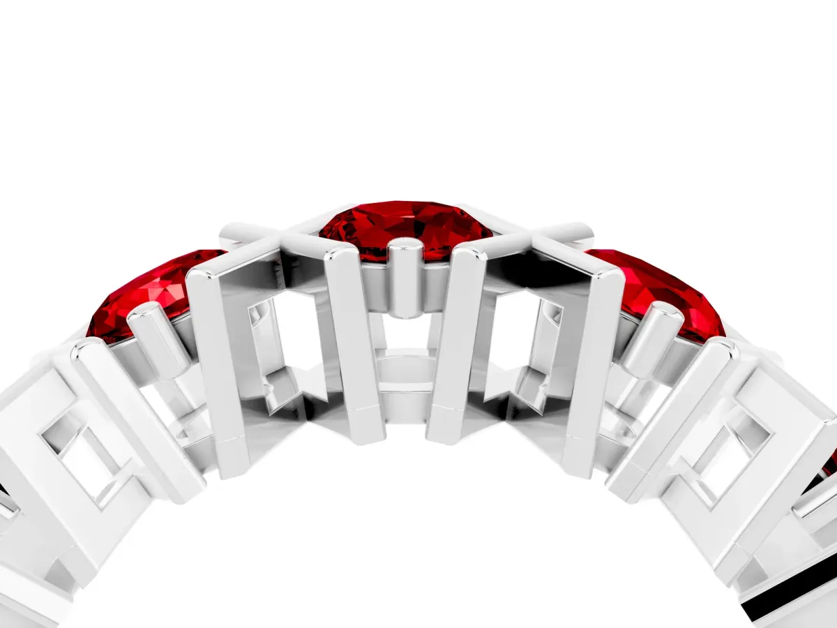 Round Ruby Channel Set Band with X-Prong Detail Platinum