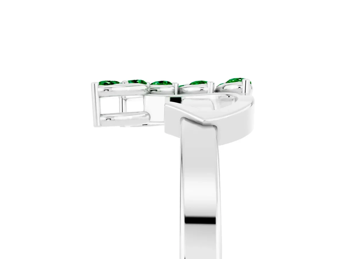 Marquise Emerald Cluster Bypass Ring with Prong Setting Silver