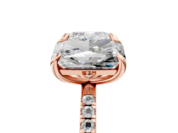 Cushion and Radiant Toi Moi Ring with Prong Setting and Pave Band Rose gold