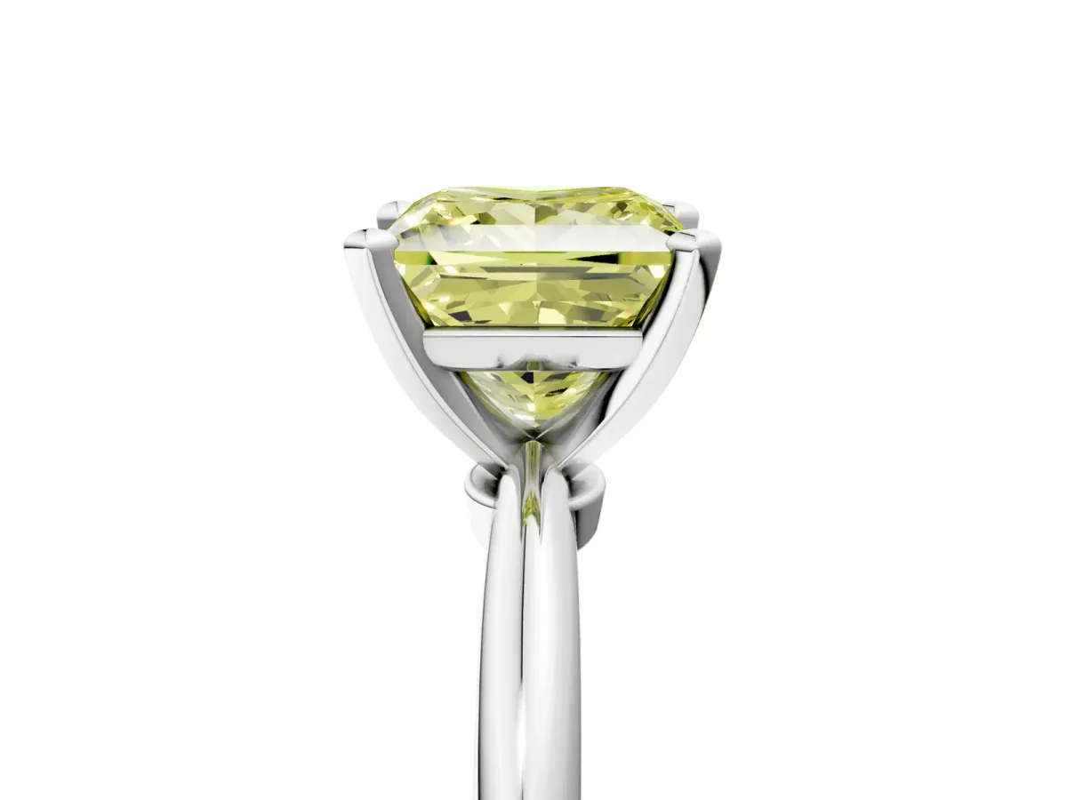 Fancy Yellow Princess Cut Diamond Solitaire Ring with Six-Prong Setting and Classic Band Silver