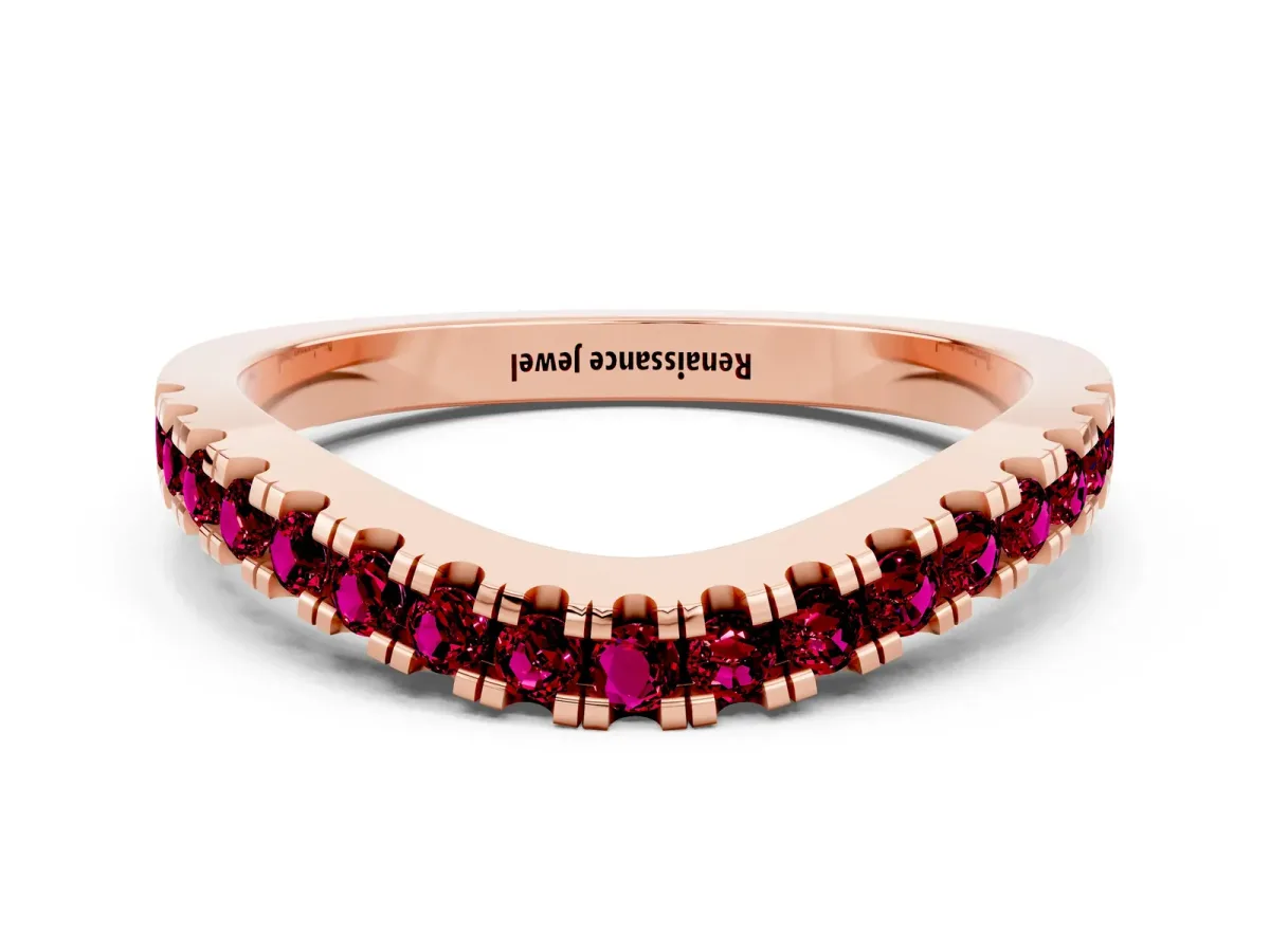 Round Garnet Pavé Curved Band with Shared Prong Setting Rose gold