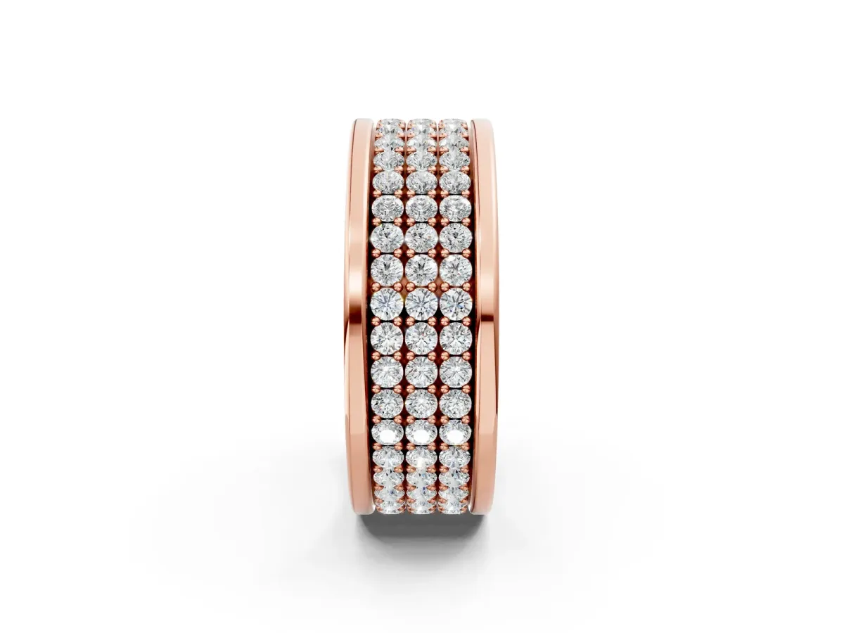 Round Diamond Multi-Row Pavé Mens Band Rose gold