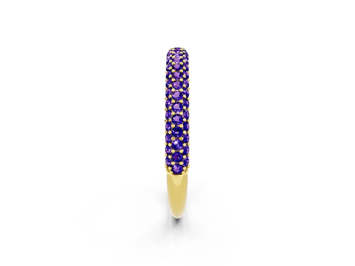 Round Tanzanite Pavé Eternity Band with Shared Prong Setting Yellow gold