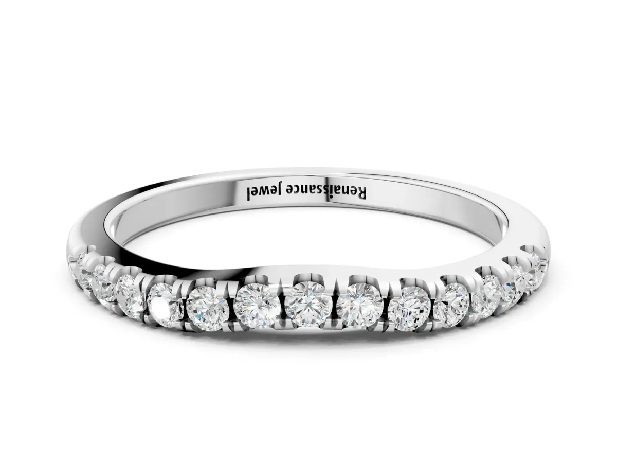 Round Diamond Pavé Curved Eternity Band with Shared Prong Setting Platinum