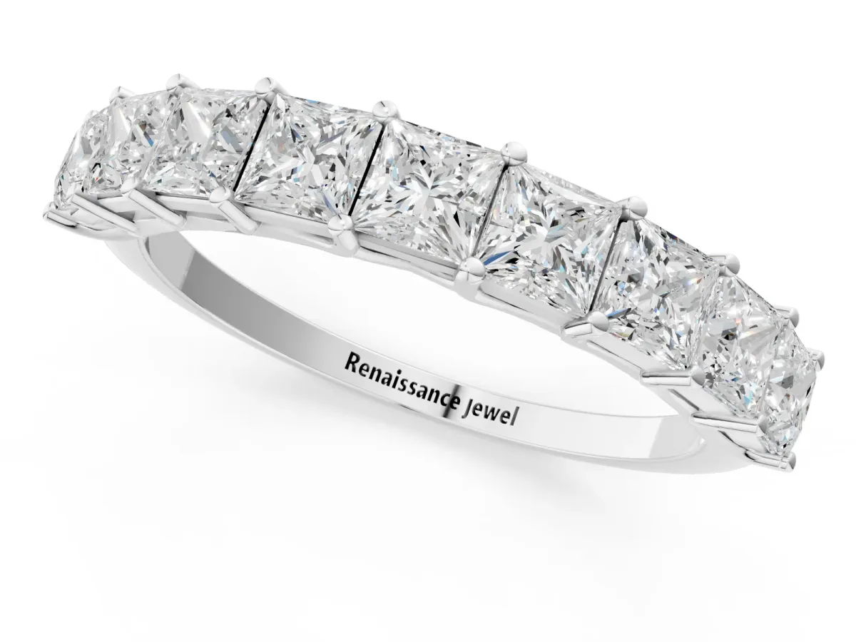 Princess Cut Diamond Channel-Set Eternity Band with Prong Setting Silver