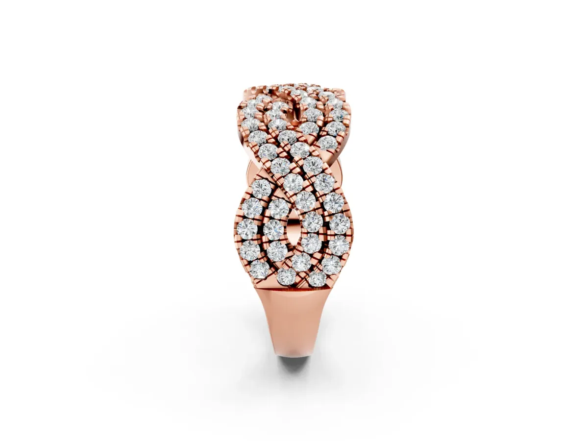 Pavé Round Diamond Infinity Twist Band with Shared Prong Setting Rose gold