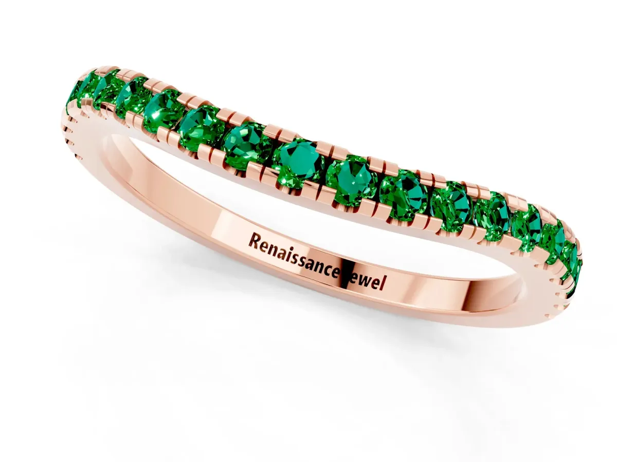 Round Emerald Pavé Half Eternity Band with Shared Prong Setting Rose gold