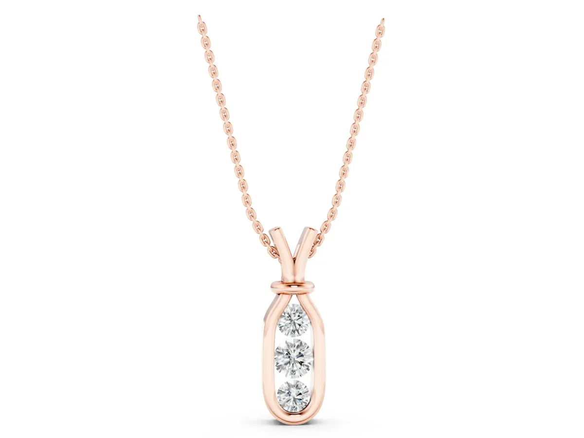 Three-Stone Round Diamond Bezel Pendant Rose gold
