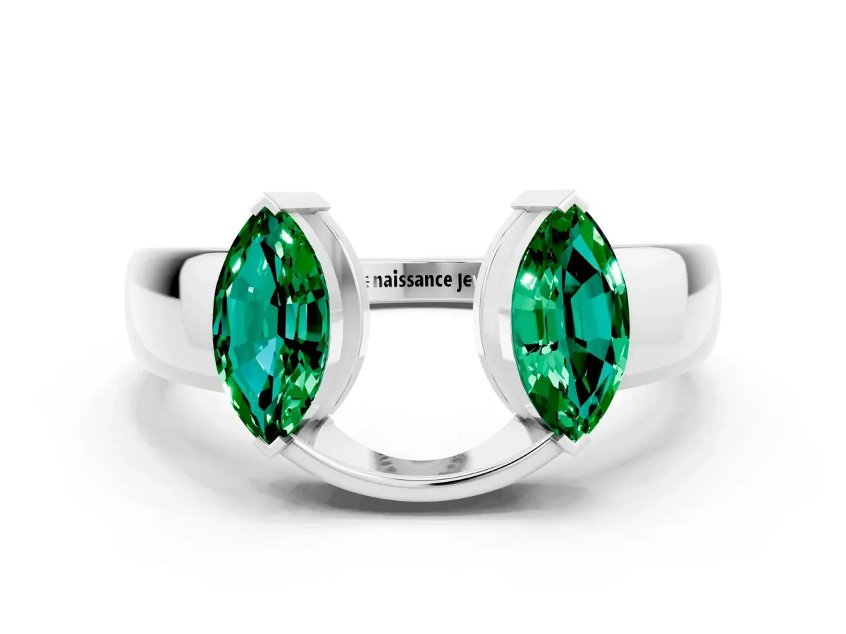 Marquise Emerald Open Band Ring with Tension Setting Platinum