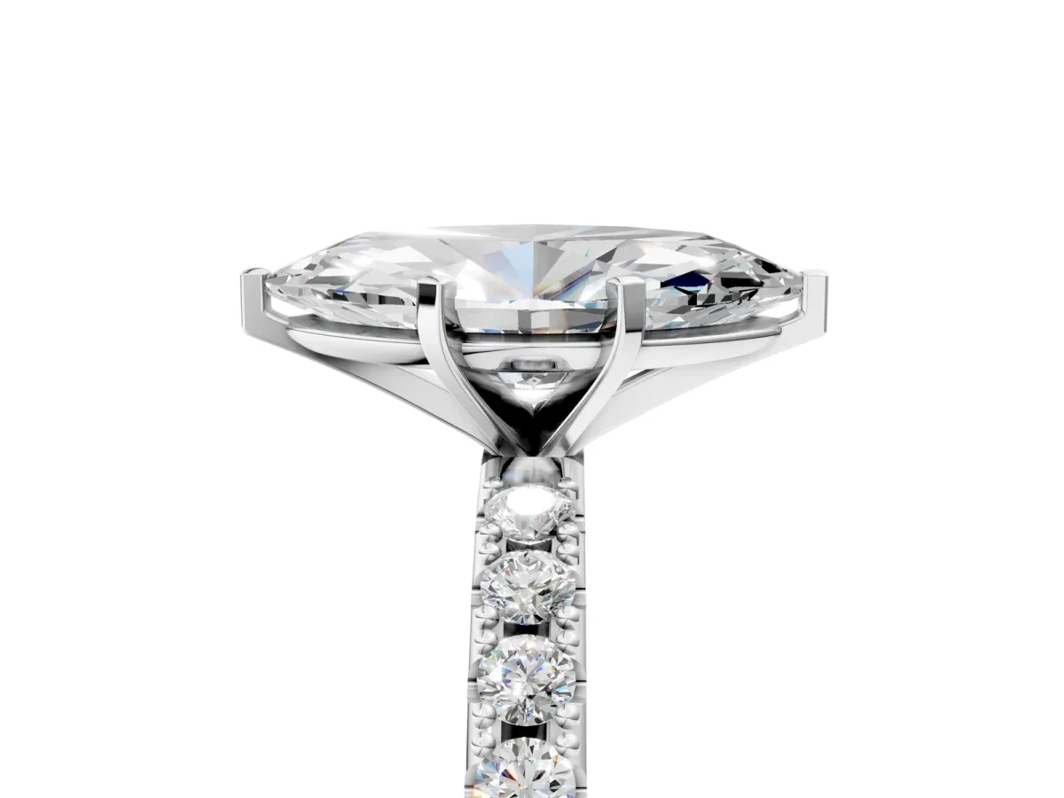 Marquise Cut Diamond Solitaire Pavé Band with Four-Prong Setting Silver