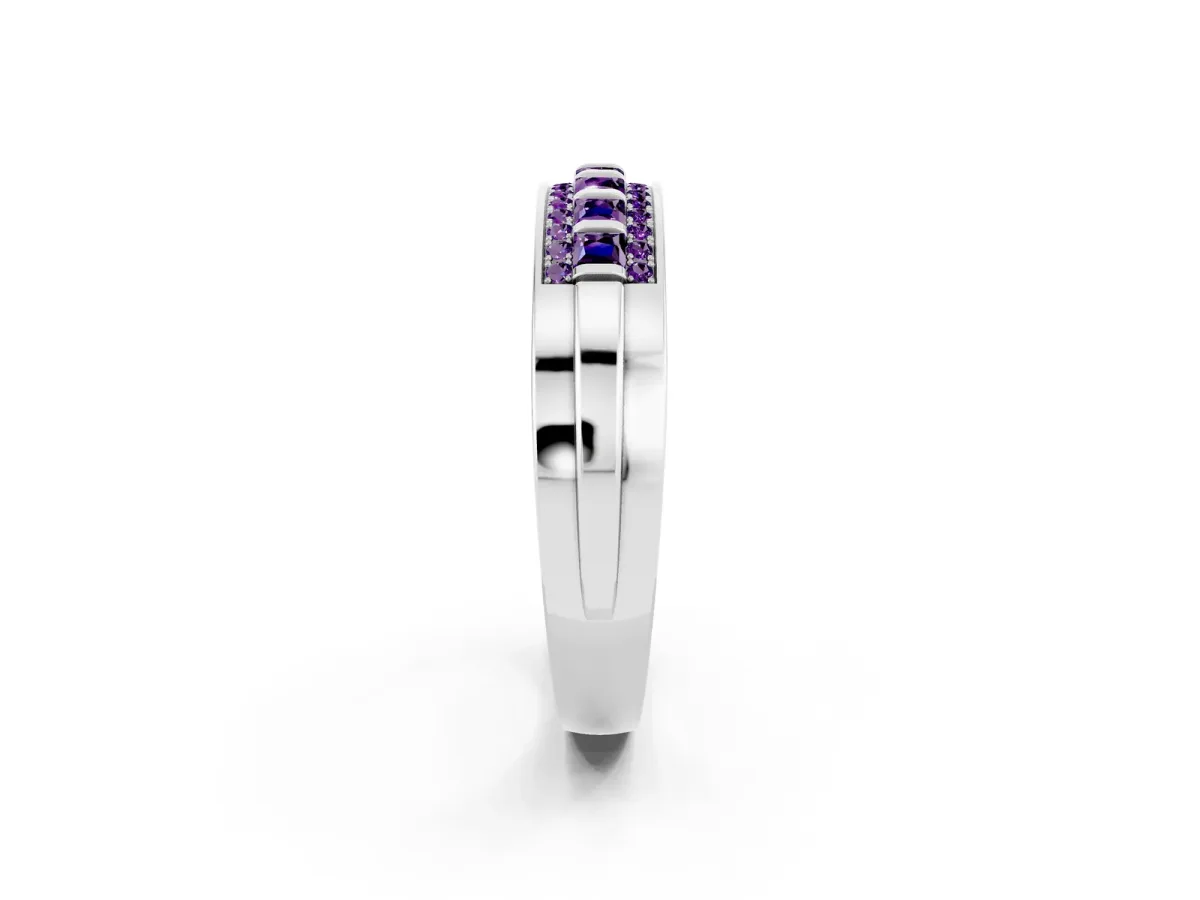 Bar-Set Princess Cut Amethyst Pavé Band White gold