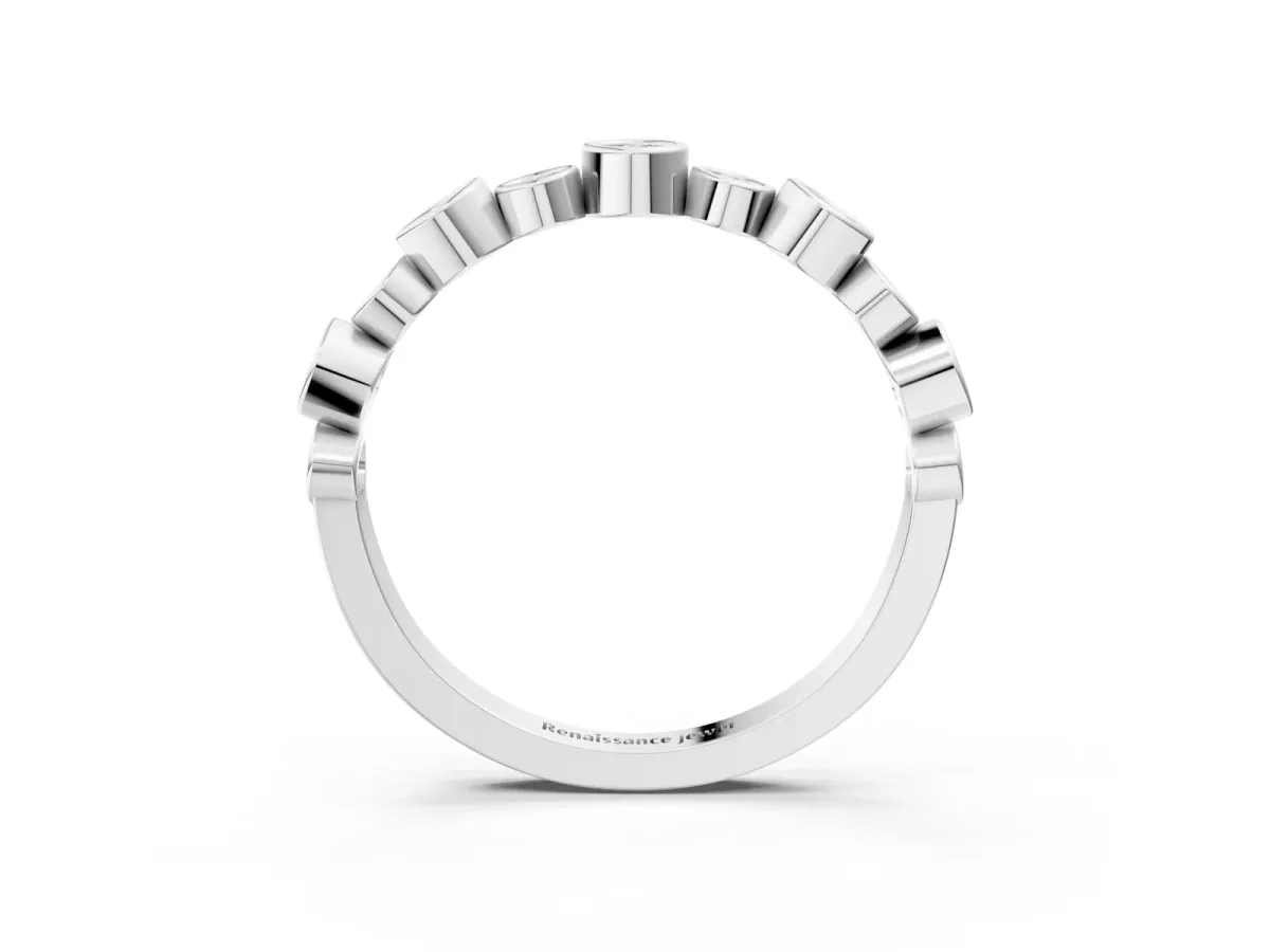 Bezel Set Round Diamond Half Eternity Band Silver