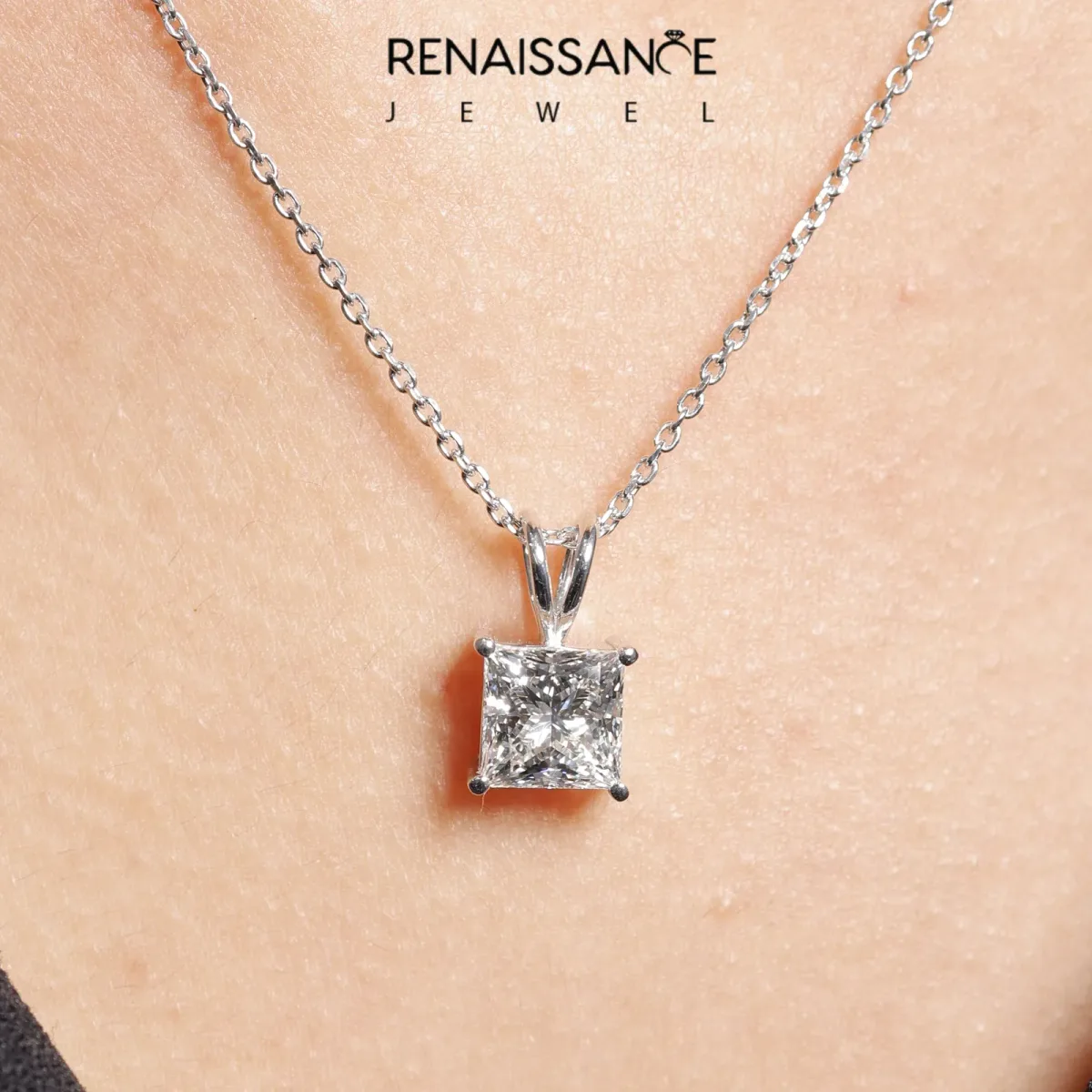 Princess Diamond Solitaire Pendant with Four Prong Setting Silver