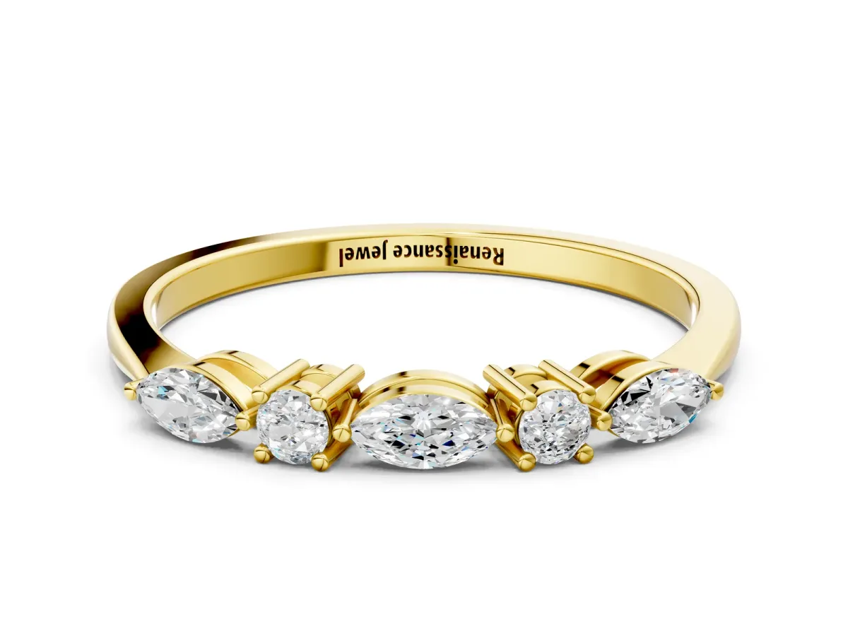 Prong Set Round Diamond Half-Eternity Band Yellow gold