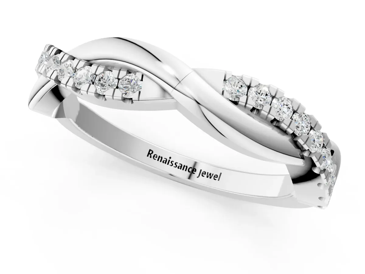 Round Diamond Twisted Infinity Band with Prong Setting Silver