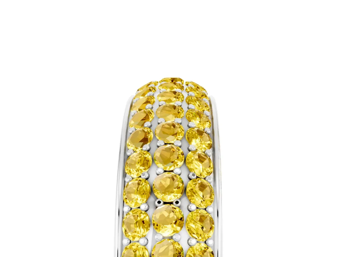 Three-Row Round Yellow Sapphire Eternity Band with Shared Prong Setting Silver