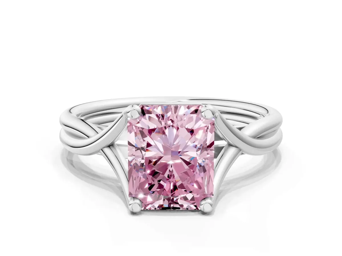 Fancy Pink Radiant Cut Diamond Solitaire Twist Band Prong Setting Ring Platinum