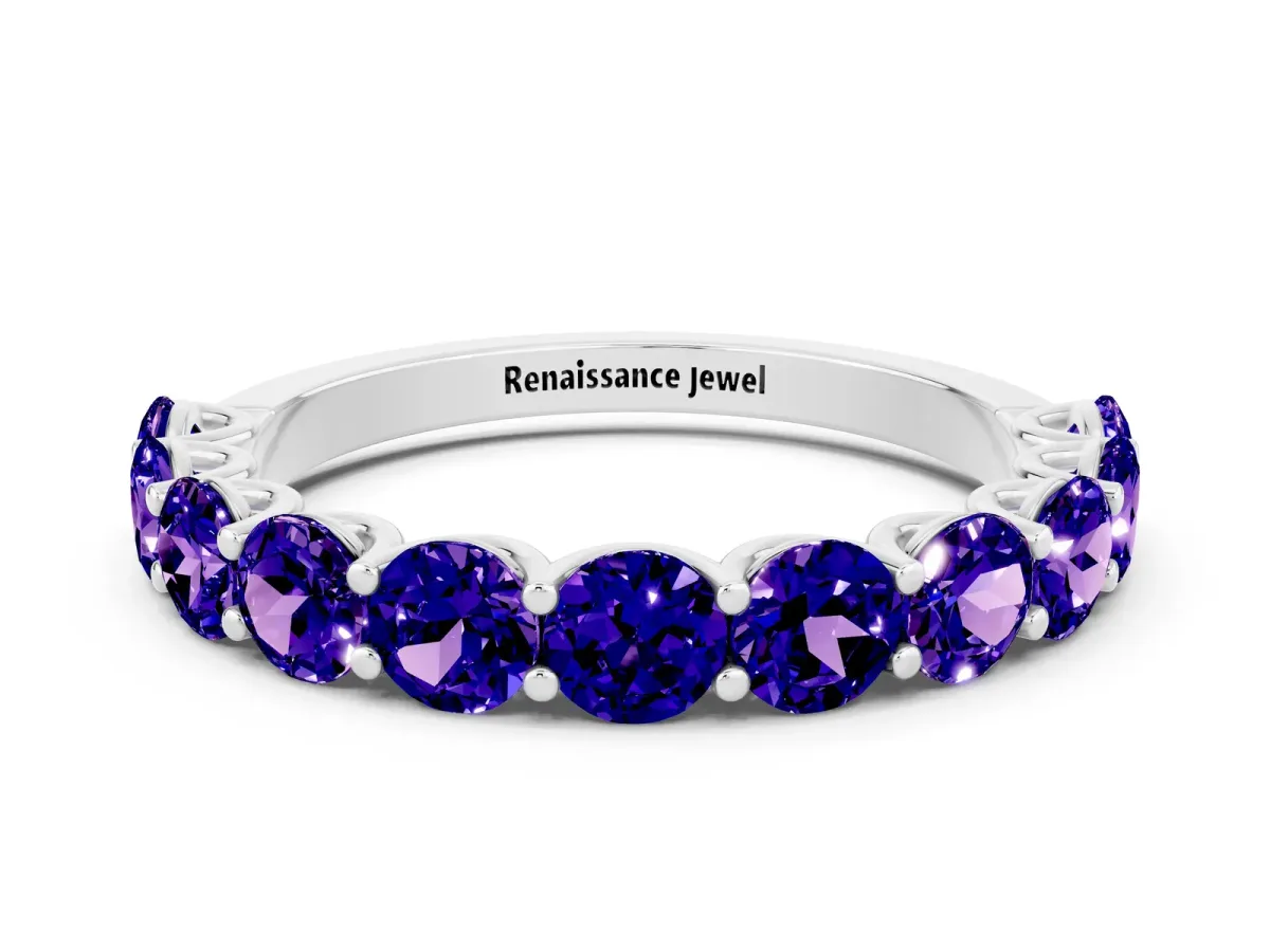 Round Tanzanite Shared Prong Eternity Band White gold