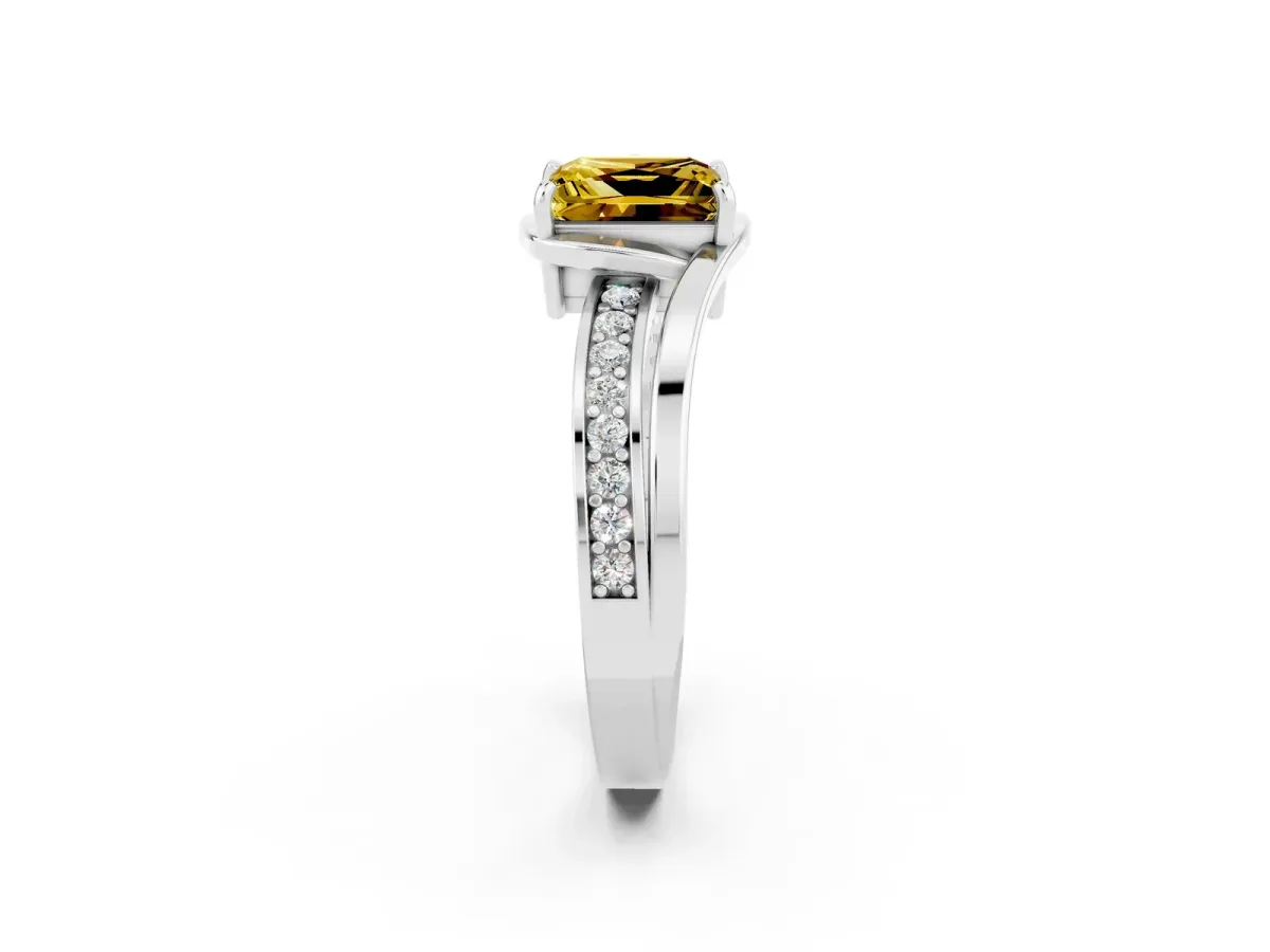 Princess Cut Yellow Sapphire Solitaire Ring with Split Shank and Prong Setting Platinum