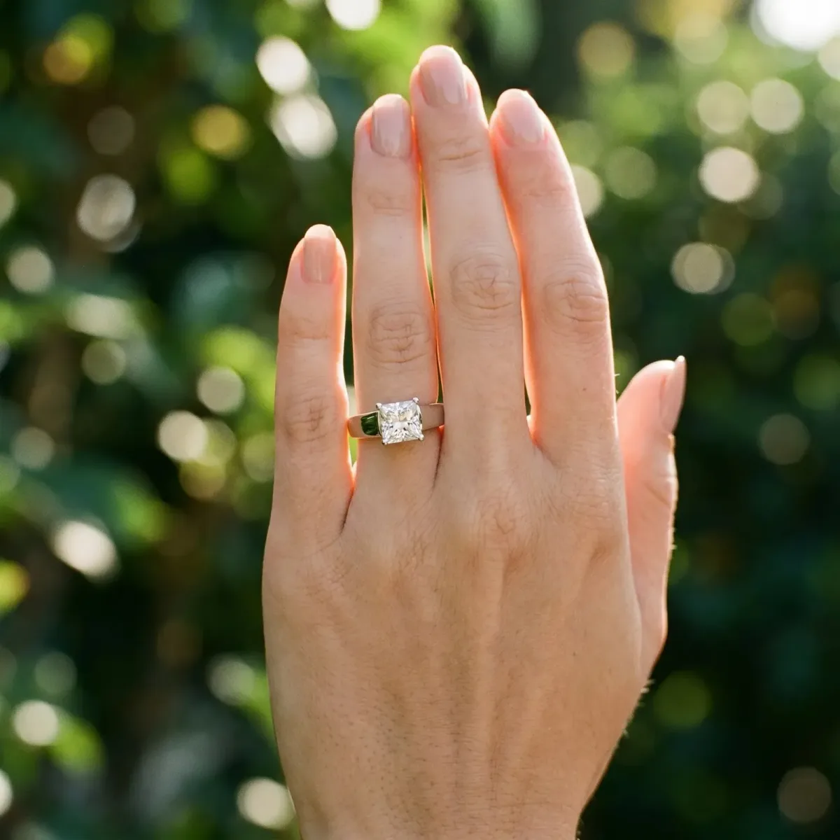 Princess Cut Cut Solitaire Engagement Ring with Cathedral Setting and Four-Prong Setting Silver