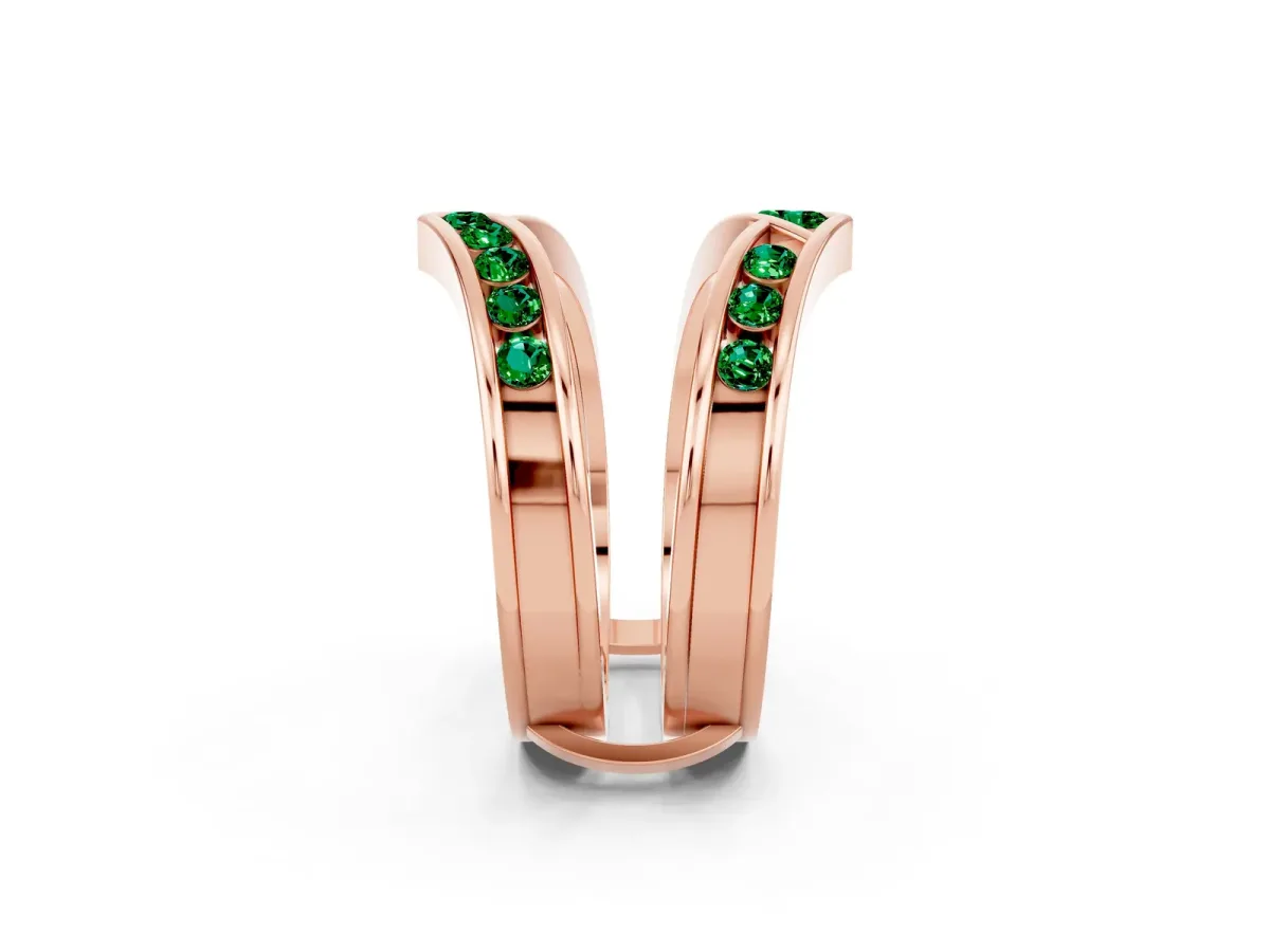 Round Emerald Channel-Set Chevron Band Rose gold