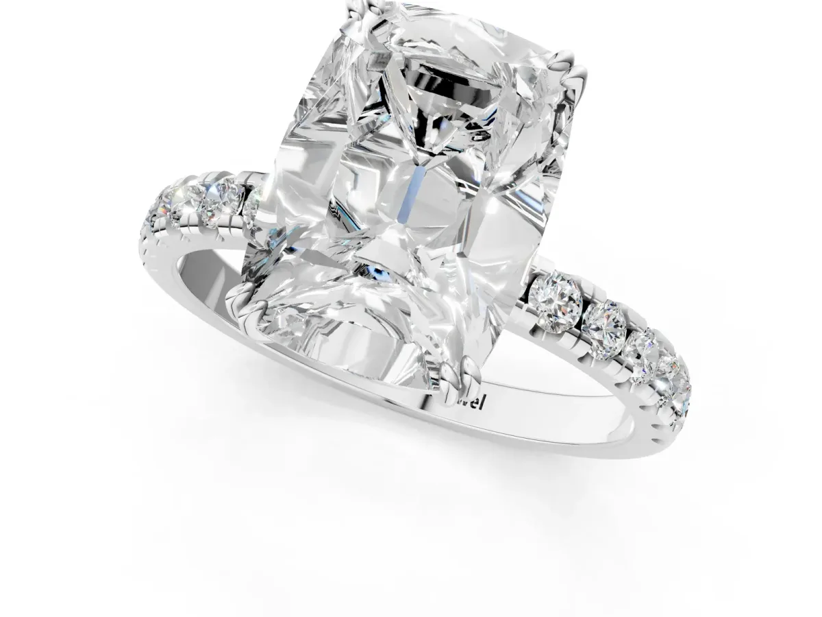 Old Mine Elongated Cushion Diamond Pave Band Ring Platinum