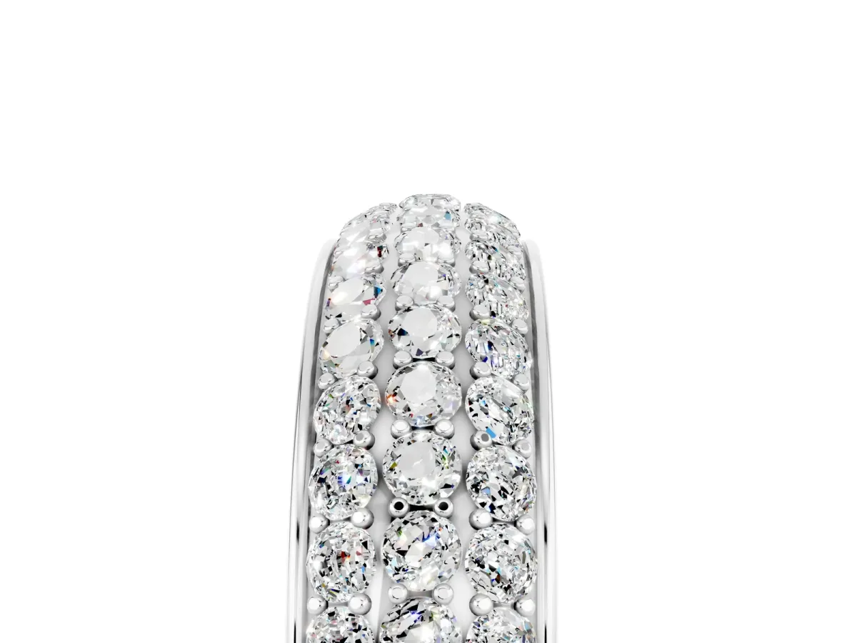 Three-Row Round Moissanite Eternity Band with Shared Prong Setting White gold