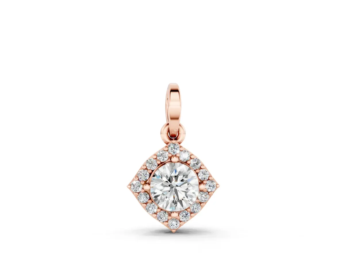 Round Halo Diamond Pendant with Four-Prong Setting Rose gold