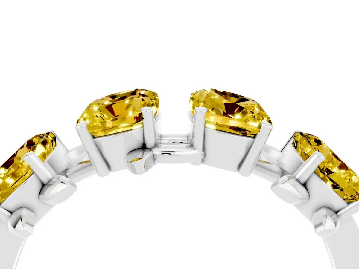 Emerald Cut Yellow Sapphire Prong-Set Half Eternity Band Silver