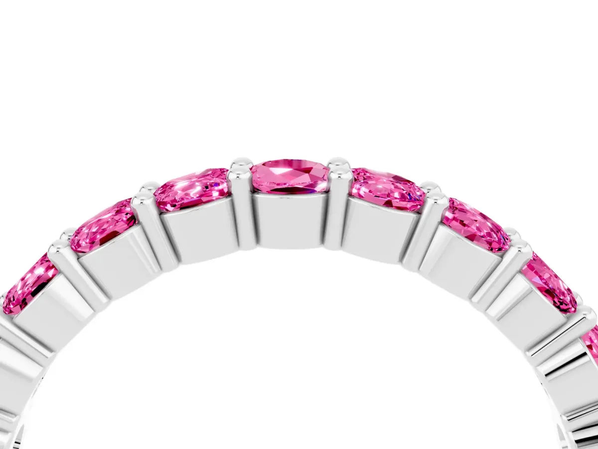 Round Pink Sapphire Half Eternity Band with Prong Setting Platinum
