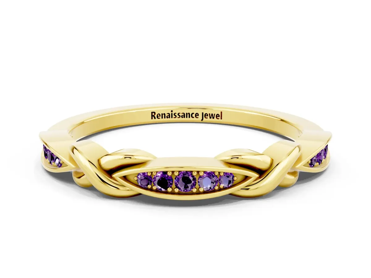 Twisted Marquise Amethyst Pavé Band with Shared Prong Setting Yellow gold