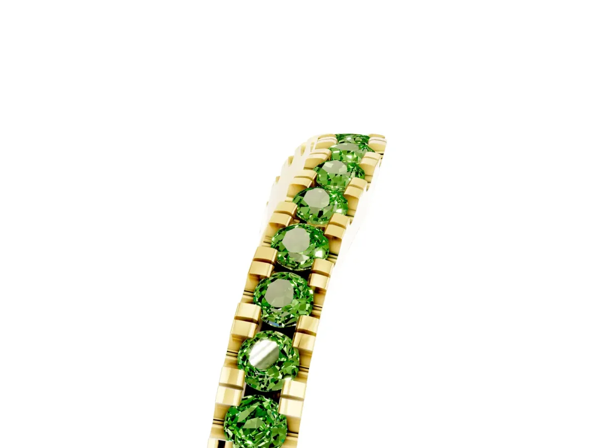 Round Peridot Pavé Curved Band with Shared Prong Setting Yellow gold