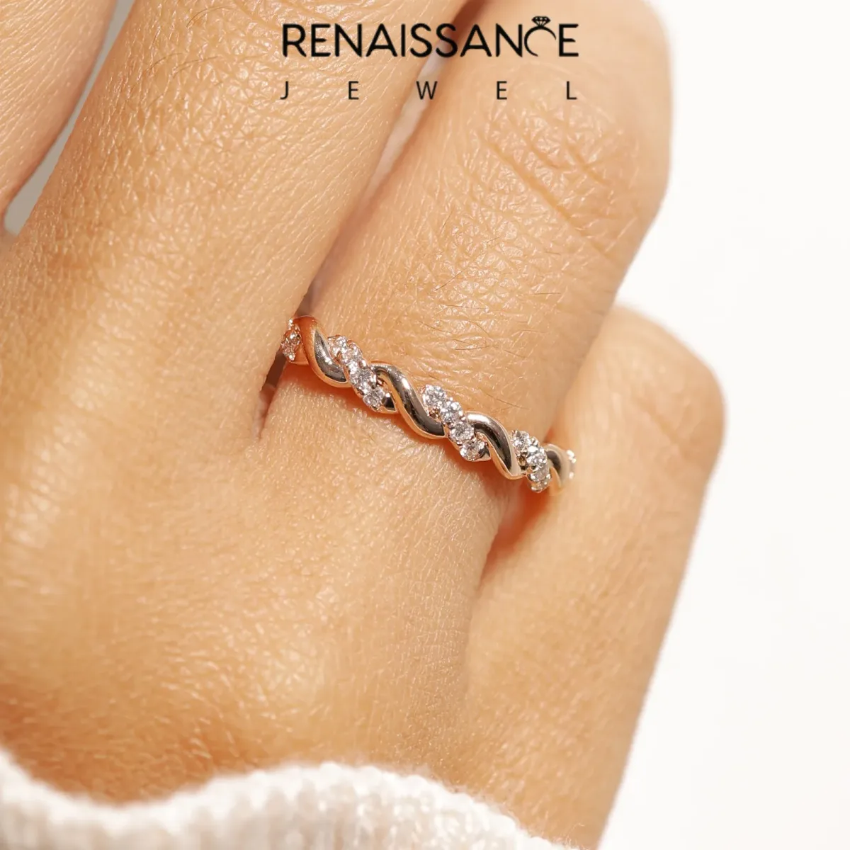 Twisted Pavé Round Diamond Eternity Band Rose gold