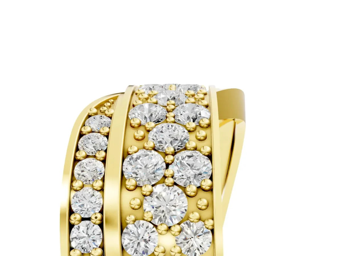 Pavé Round Diamond Crossover Band with Bead Prong Setting Yellow gold