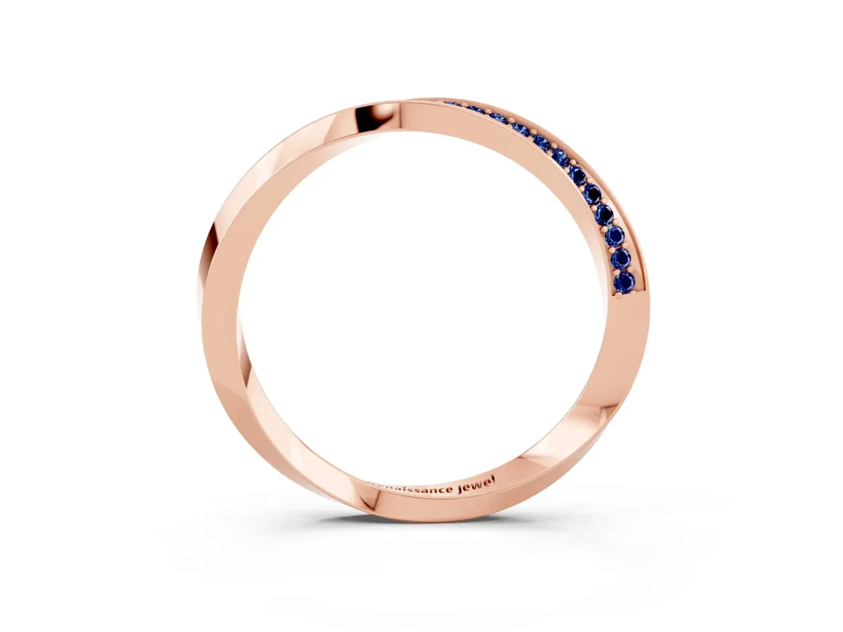 Pavé Round Blue Sapphire Twist Band Rose gold