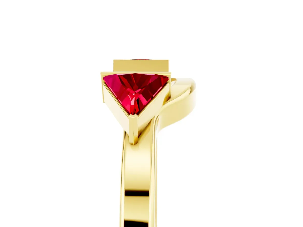 Trillion Ruby Open Band Ring with Bezel Setting Yellow gold