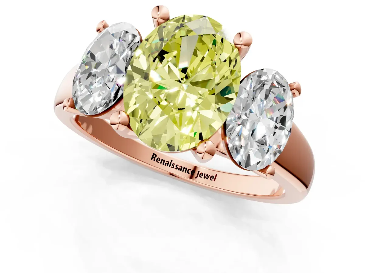 Fancy Yellow Three-Stone Oval Cut Cut Solitaire Ring with Classic Prong Setting Rose gold