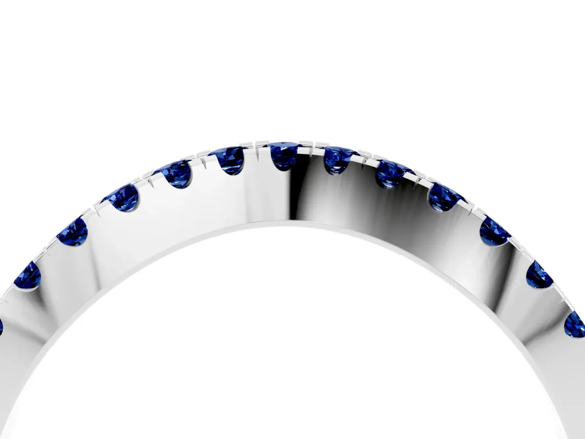 Round Blue Sapphire Pavé Curved Band with Shared Prong Setting Silver