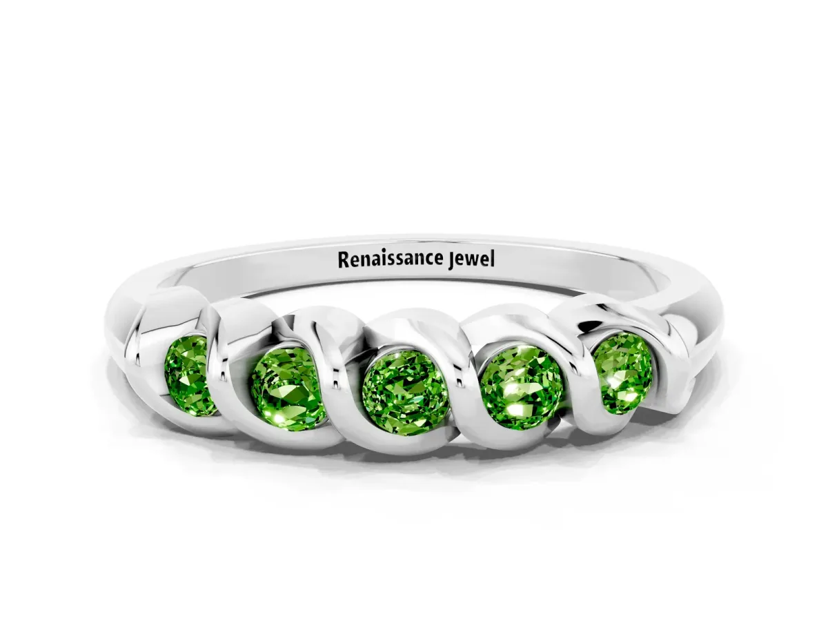 Round Peridot Eternity Band with Twist Prong Setting Silver
