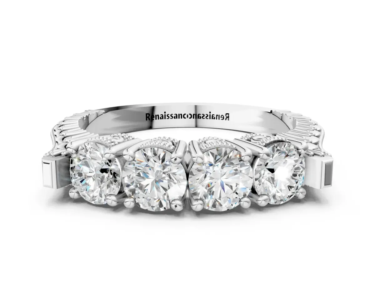 Five-Stone Round Diamond Shared Prong Milgrain Band Silver