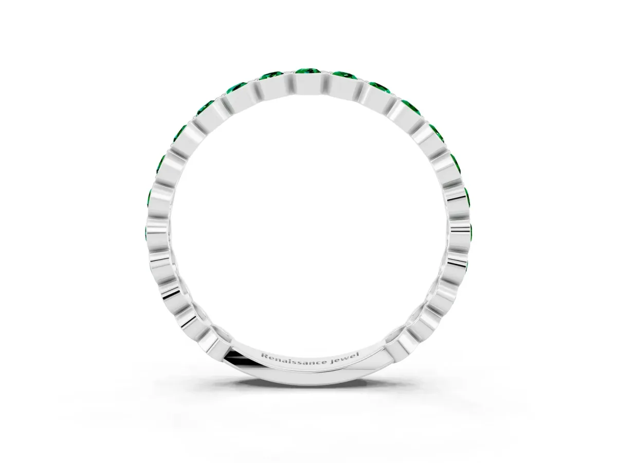 Round Emerald Bezel Set Eternity Band White gold